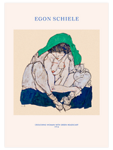 Egon Schiele Crouching Woman with Green Headscarf - Art Print